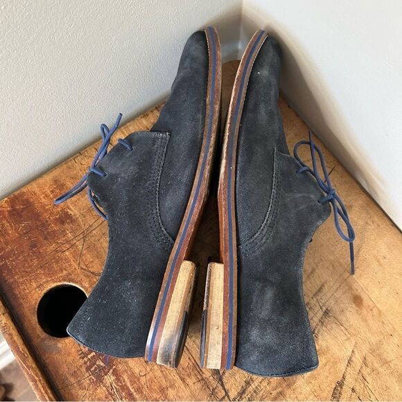 J. Shoes Dark Blue Suede Oxford Dress Shoes Men's 10.5 good preworn condition - Picture 3 of 12